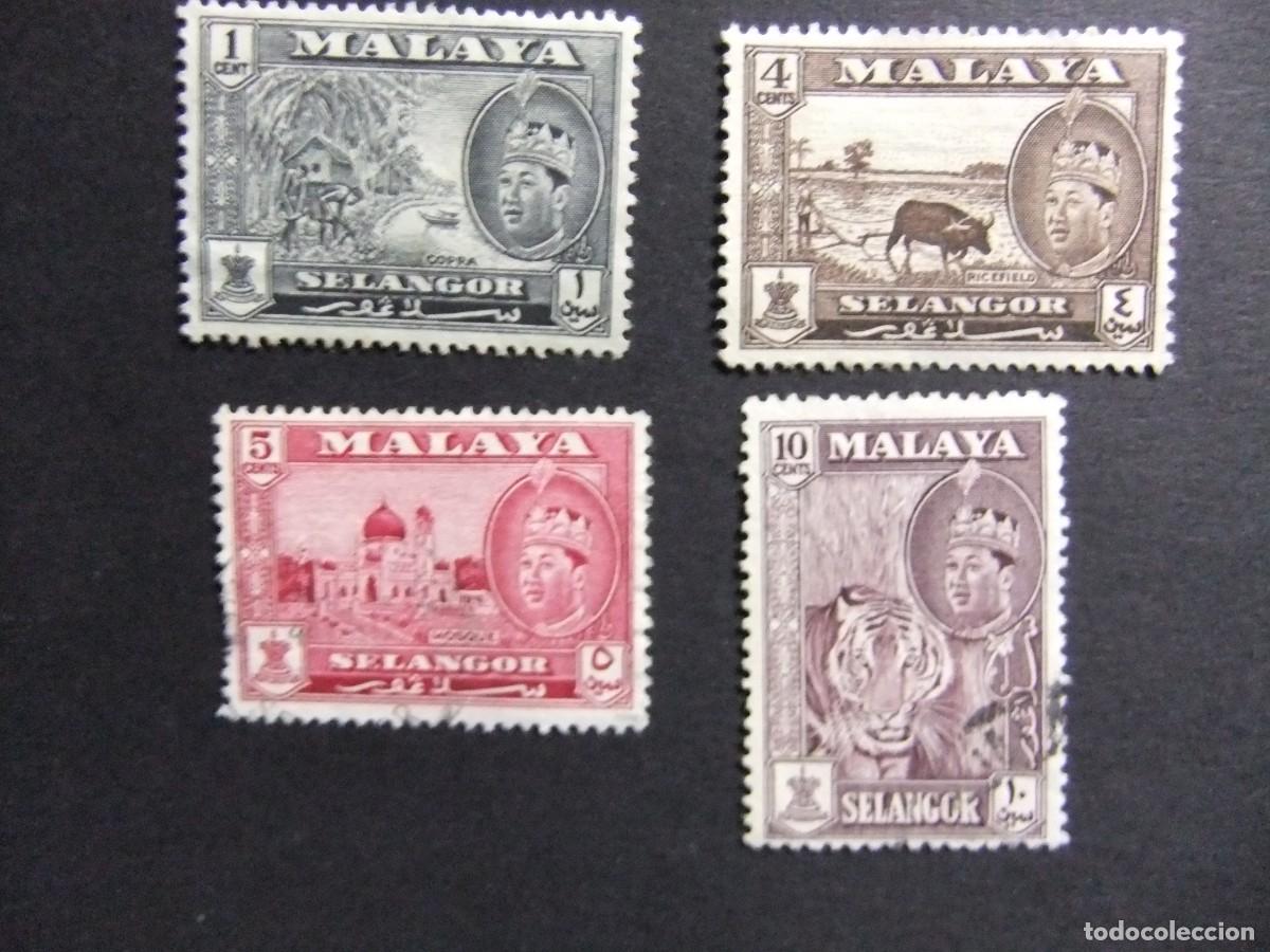 Sellos: 43 SELANGOR 1961 / VISTAS y SULTAN SALAHUDDIN ABDUL AZIZ SHAH / YVERT 79+81+82+84 FU