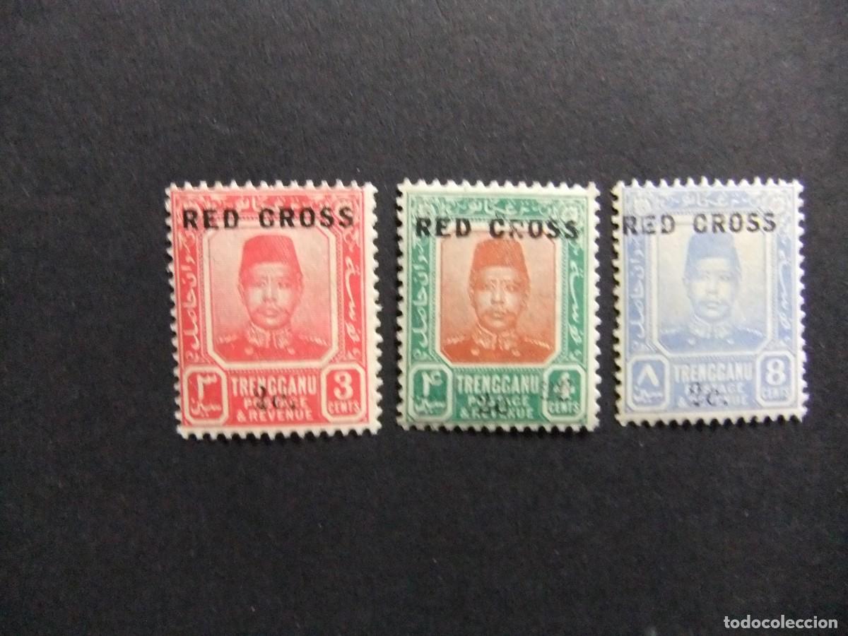 Sellos: 43 TRENGGANU 1917 / SULTAN ZA&Iuml;N AL ABDIN sobrecarga RED CROSS / YVERT 19 +21 +22 MNH