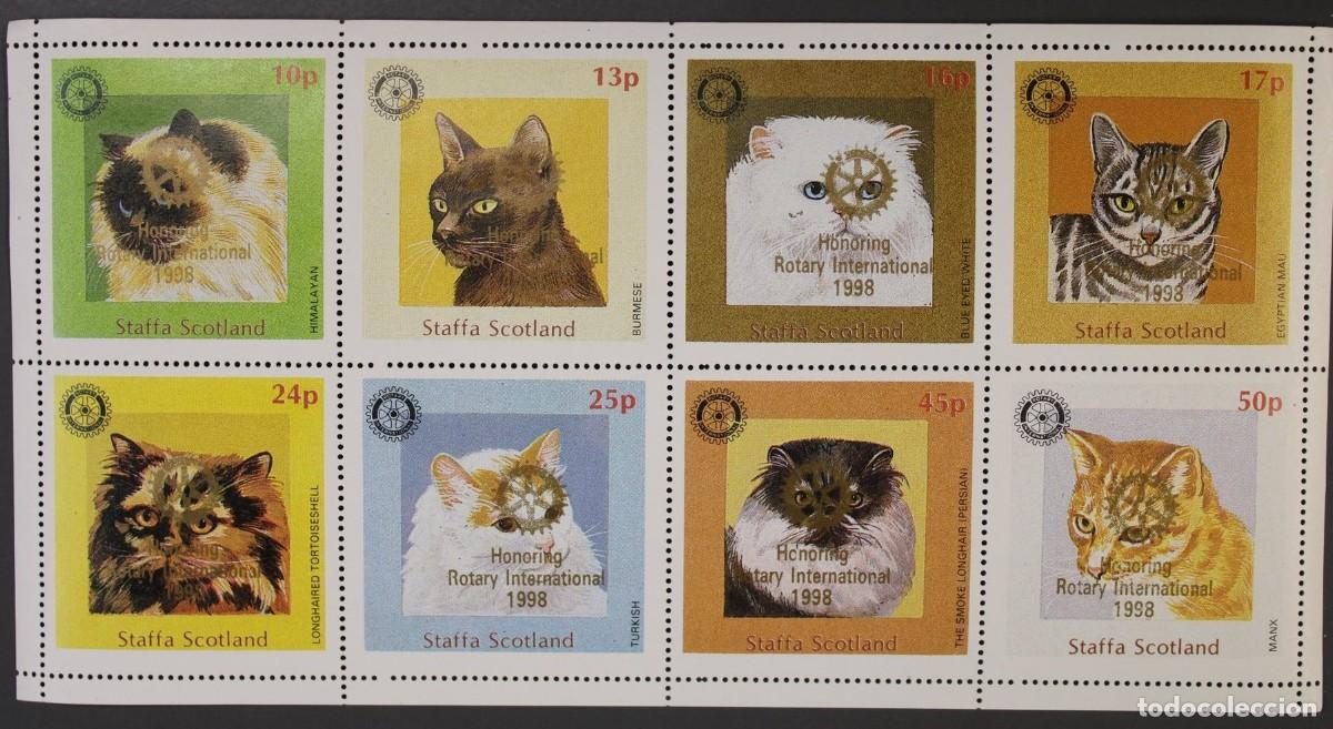 Sellos: GB LOCAL STAFFA 1984 SHEET MNH GOLD OVERPRINTED ROTARY CATS GATTI CHATS GATOS KATZEN