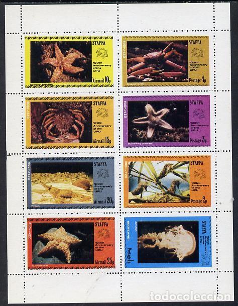 Sellos: GB LOCAL STAFFA 1974 SHEET MNH FAUNA MARINA ESTRELLAS DE MAR CABALLITOS MEDUSAS GAMBAS CANGREJOS