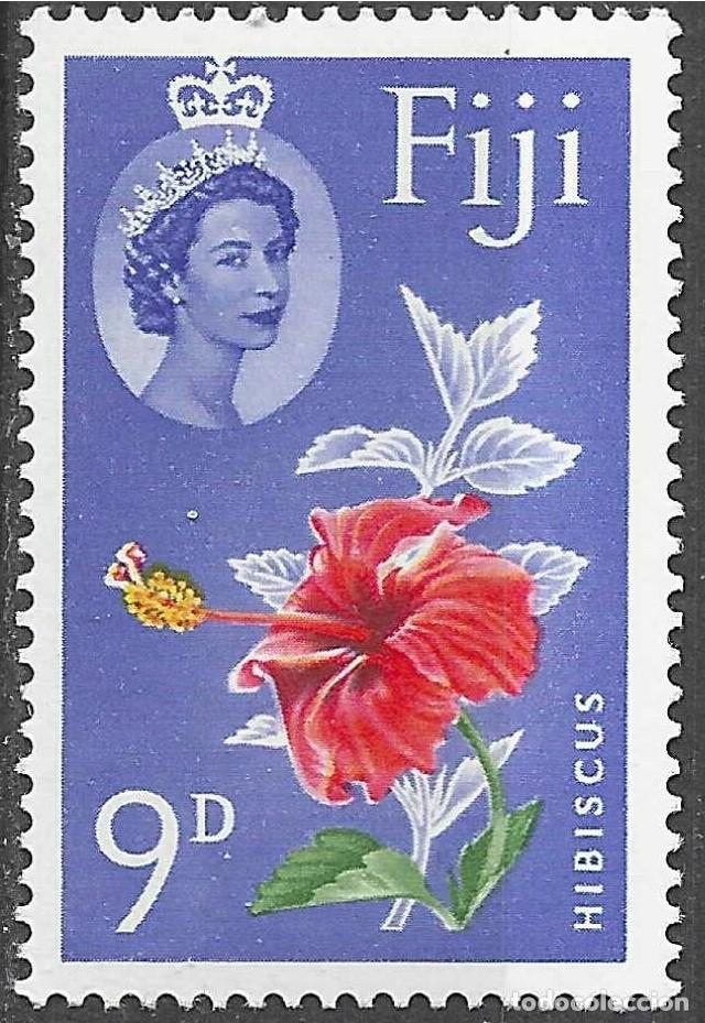 Sellos: FIJI/1962-7/MNH/SC#180/ FLORES/ REINA ELIZABETH II /QEII / 9p HIBICUS/ WMK 314