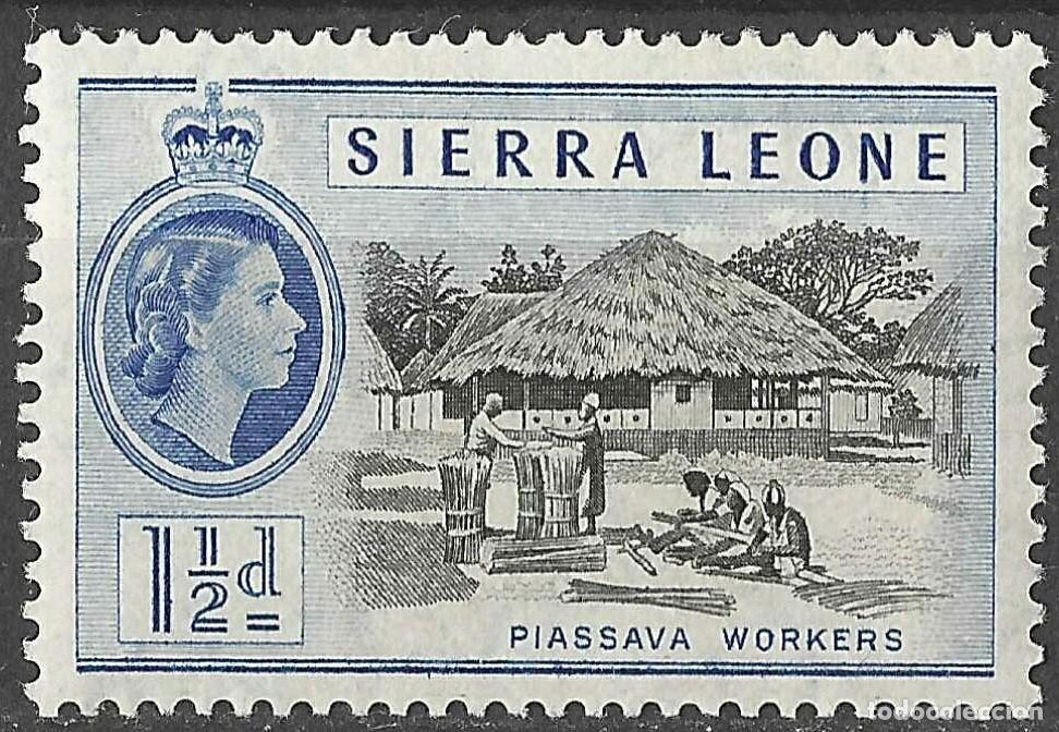 Sellos: SIERRA LEONE/1956/MNH/SC#197/ REINA ELIZABETH II/ QEII / TRABAJADORES PIASSAVA / 1 1/2p ULTRA