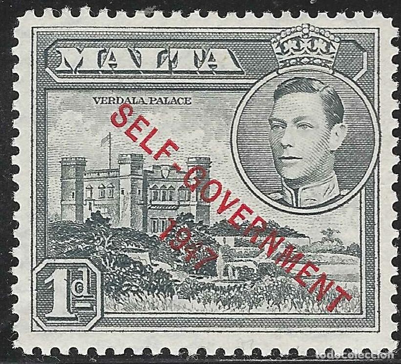 Sellos: MALTA/1953/MNH/SC#235/ REY JORGE VI/ KGVI/ PAISAJES / AUTO GOBIERNO/ 1p