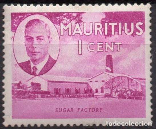 Sellos: MAURITIUS/1950/MNH/SC#235/ REY JORGE VI / KGVI / INDUSTRIA AZUCAR/ / 1c ROJO VIOLETA