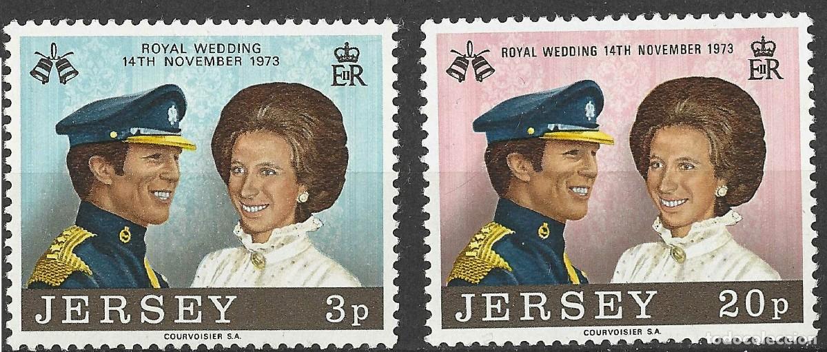 Sellos: JERSEY/1973/MNH/SC#89-90/ BODA DE LA PRINCESA ANNE & CAPT. MARK PHILLIPS/ REALEZA/ FULL SET