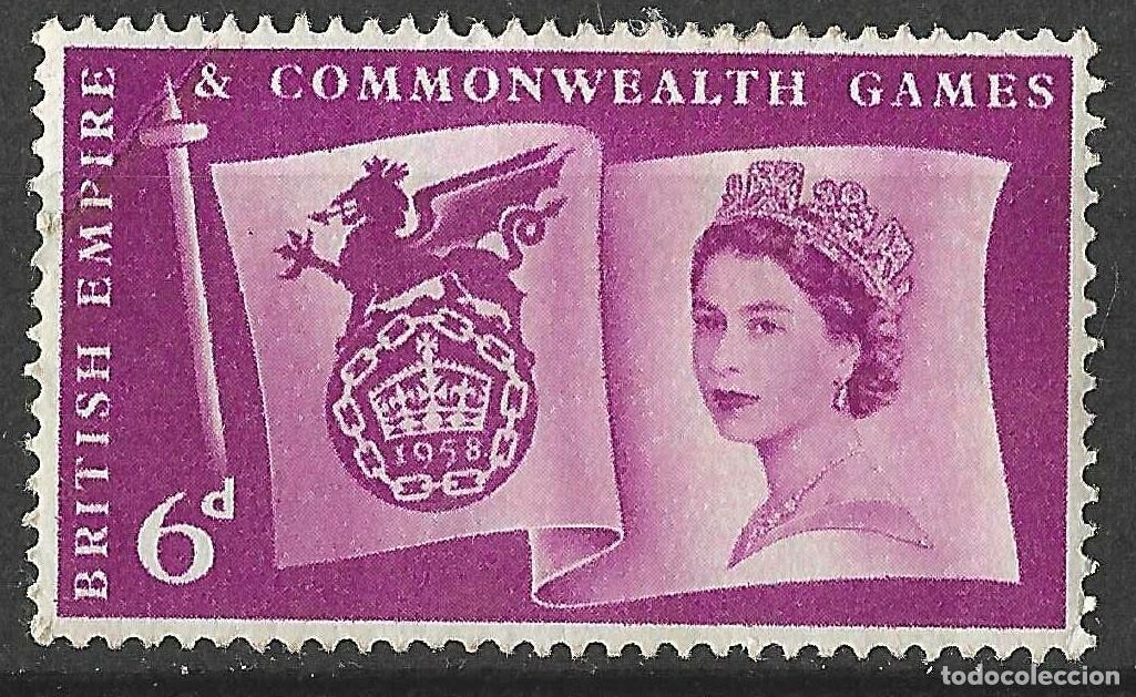 Sellos: GREAT BRITAIN/1958/MH/SC#339/ 6&ordm; JUEGOS DEL IMPERIO & COMMONWEALTH / QEII/ 6p LILA ROJO