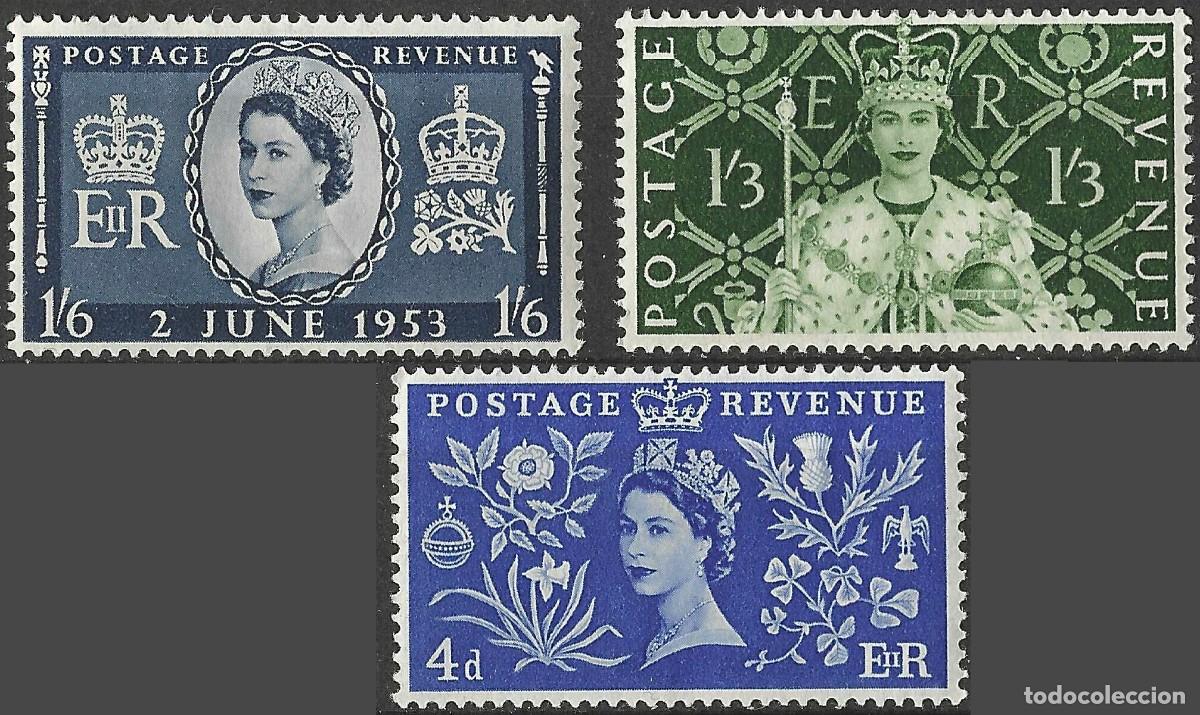 Sellos: GREAT BRITAIN/1953/MNH/SC#314-6/ CORONACION REINA ELIZABETH II / FALTA 2 1/2p