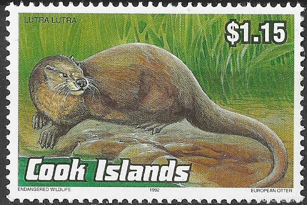 Sellos: COOK ISLANDS/1992/MH/SC#1105/ VIDA SALVAJE ENDEMICA/ ANIMALES/ 1,10$ EUROPEAN OTTER