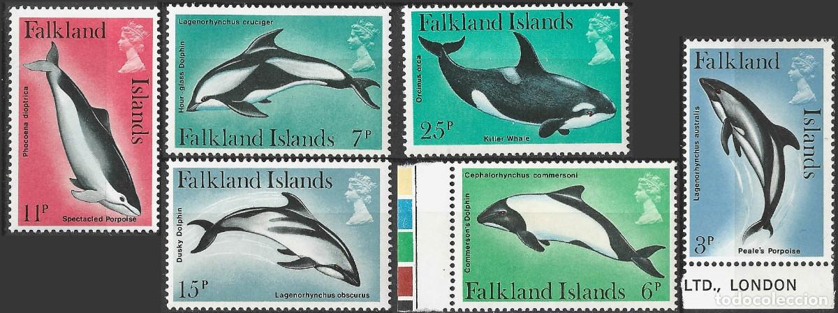 Sellos: FALKLAND ISLANDS/1979/MNH/SC#298-303/ DELFINES / BALLENAS / VIDA MARINA/ FULL SET