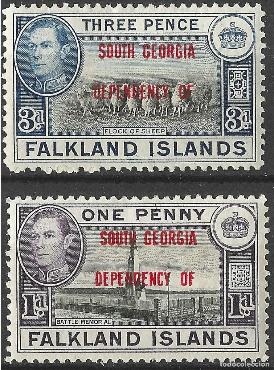 Sellos: FALKLAND ISLANDS/1944/MNH/SC#3L2, 3L4/ REY JORGE VI / SOBREIMPRESO/ SOUTH GEORGIA