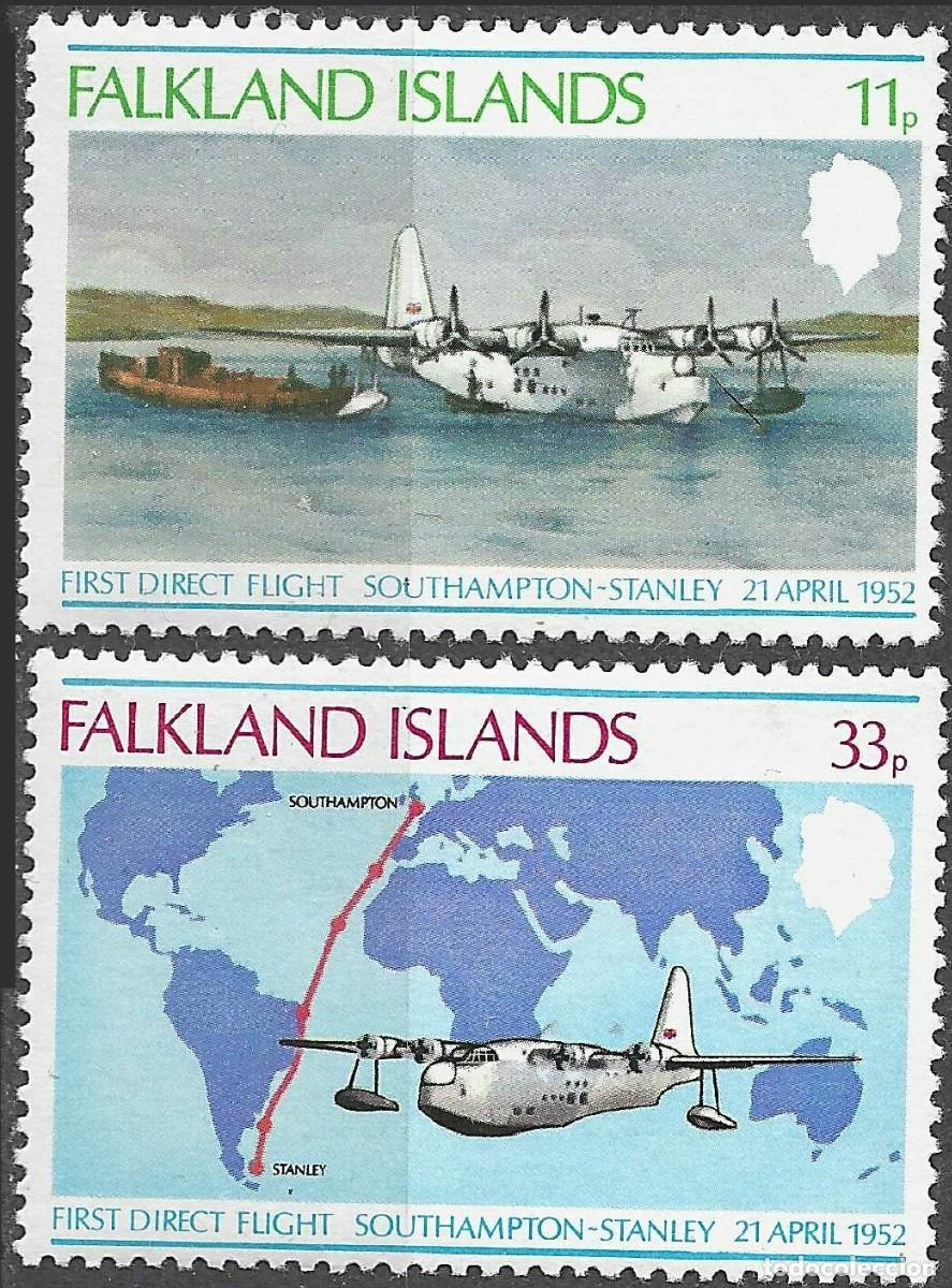 Sellos: FALKLAND ISLANDS/1978/MNH/SC#276-7/ 25 ANIV DEL 1er VUELO DIRECTO ENGLAND A STANLEY/ FULL SET