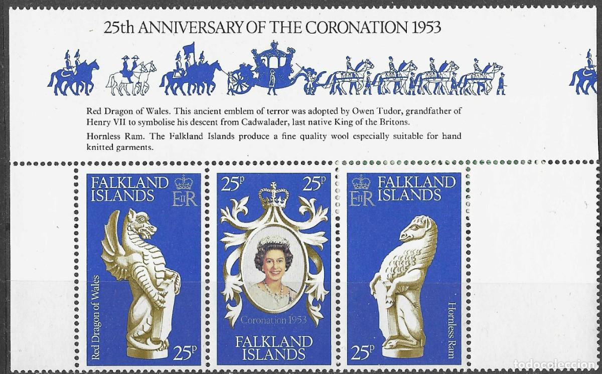 Sellos: FALKLAND ISLANDS/1978/MNH/SC#275a-275b-275c/ REINA ELIZABETH II ANIVERSARIO CORONACION / REALEZA