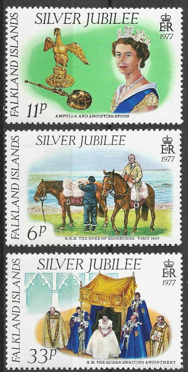 Sellos: FALKLAND ISLANDS/1977/MNH/SC#254-6/ REINA ELIZABETH II JUBILEO DE PLATA/ QEII/ FULL SET