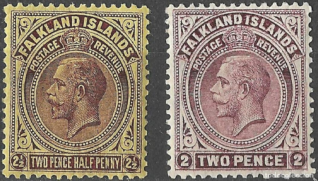 Sellos: FALKLAND ISLANDS/1921-9/MNH/SC#43, 45/ REY JORGE V /KGV/ ESCRITURA EN LAPIZ EN LADO TRASERO