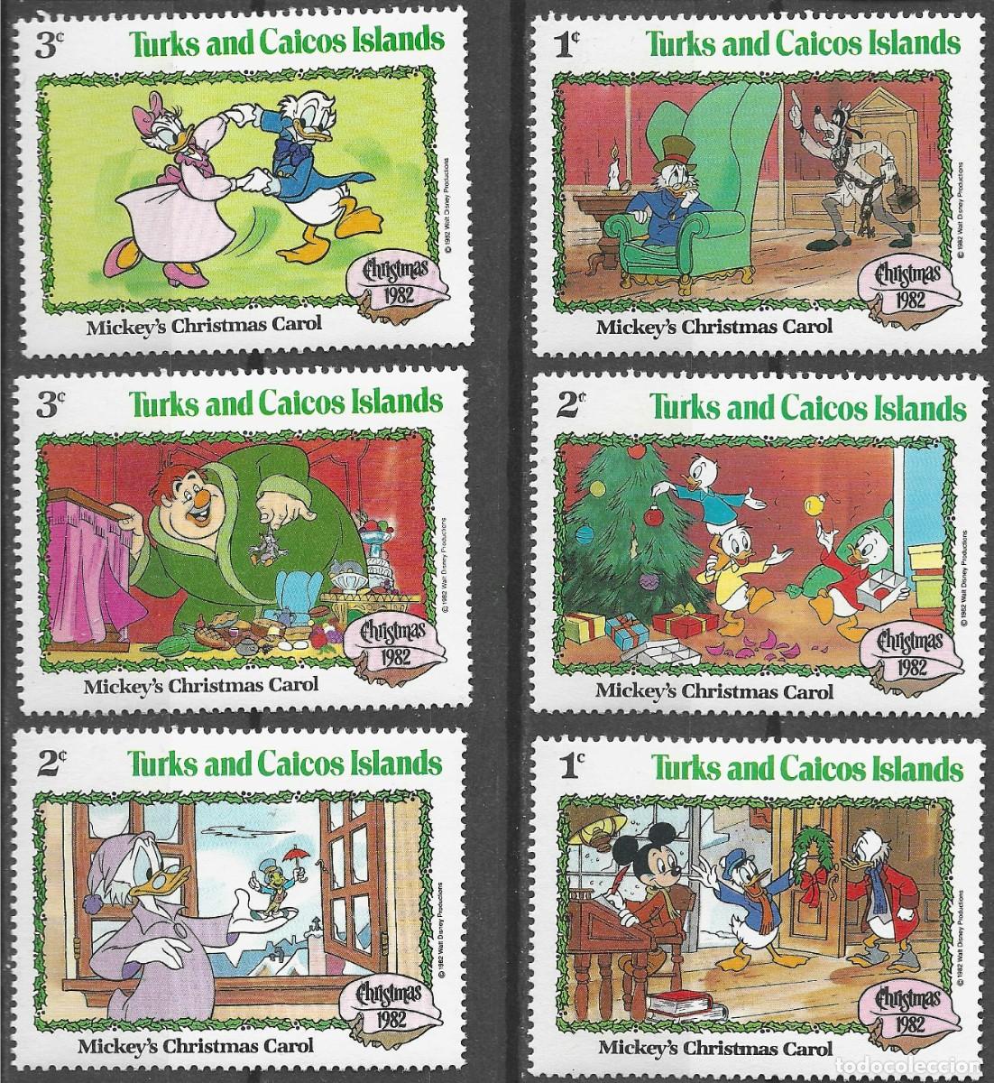 Sellos: TURKS & CAICOS ISLANDS/1982/MNH/SC#540-5/ NAVIDADES / WALT DISNEY/ MICKEY MOUSE/ PATO DONALD
