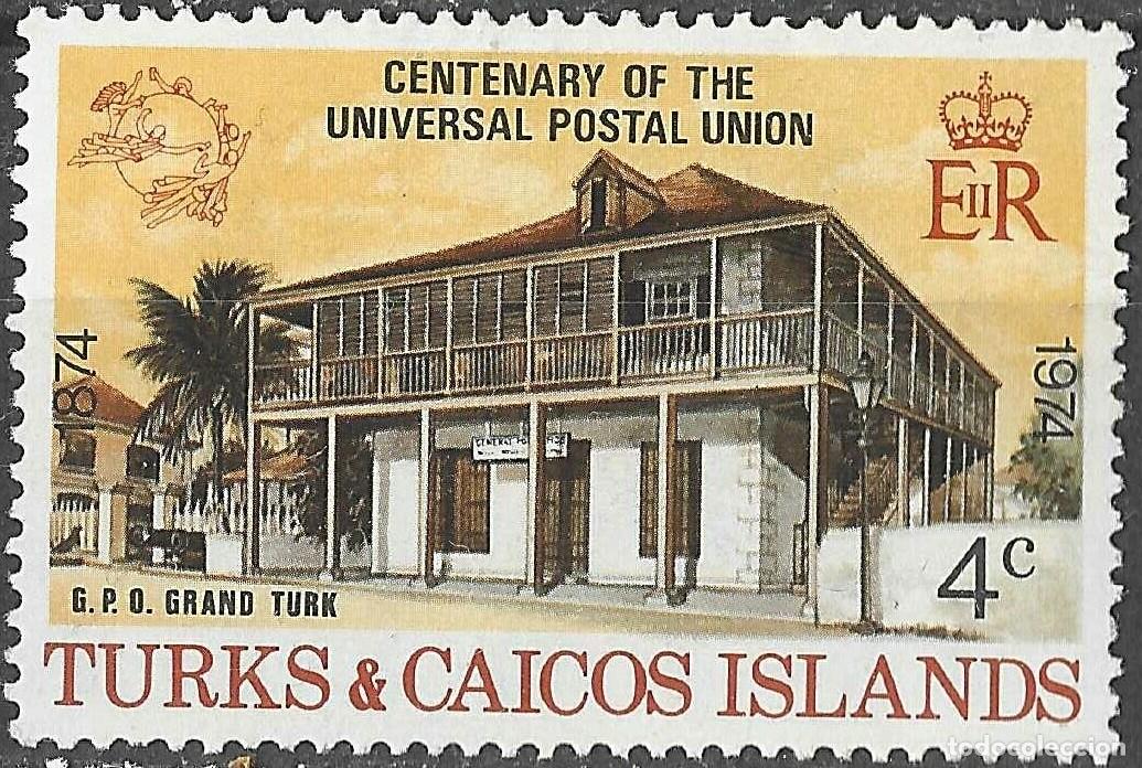 Sellos: TURKS & CAICOS ISLANDS/1974/MH/SC#293/ CENT. DE LA UNION POSTAL UNIVERSAL/ UPU/ 4c GRAND TURK G.P.O.