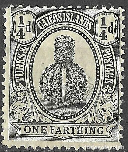 Sellos: TURKS & CAICOS ISLANDS/1922-6/MH/SC#44/ TURK'S HEAD CACTUS / 1/4p NERGO GRIS
