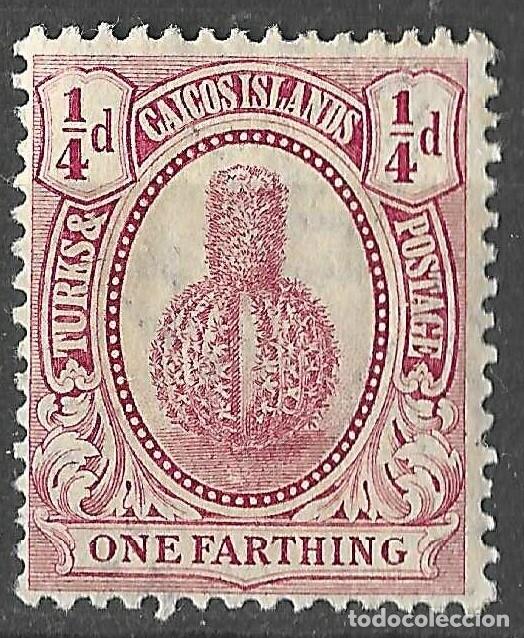 Sellos: TURKS & CAICOS ISLANDS/1910-1/MH/SC#23/ TURK'S HEAD CACTUS / 1/4p CLARET