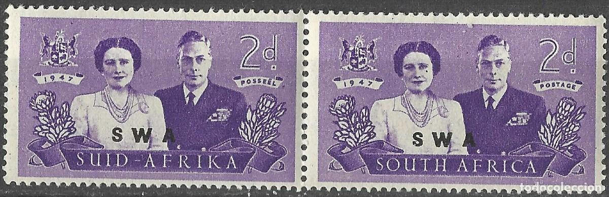 Sellos: SOUTH WEST AFRICA/1947/MH/SC#157a, 157b/ EMSION VISITA REAL / 2p PURPURA