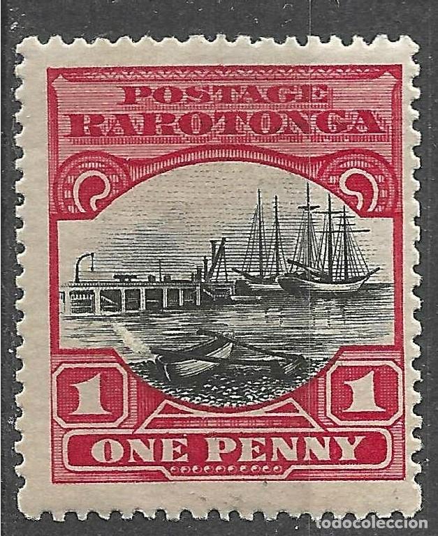 Sellos: COOK ISLANDS/1920/MNH/SC#62/ MUELLE DE AVARUA / 1p CARMINE & NEGRO