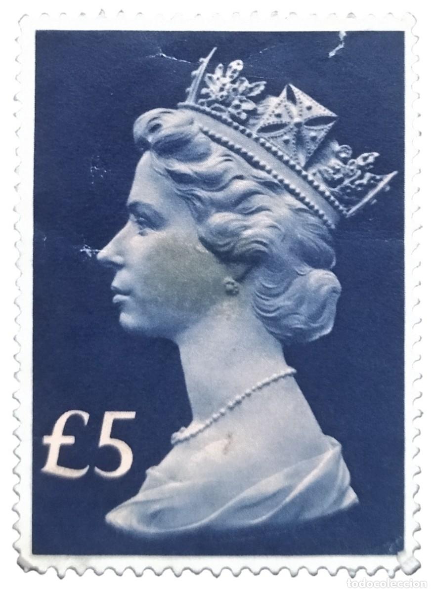 Timbres: GRAN BRETA&Ntilde;A 1977 ISABEL II &pound; 5 - MACH&Iacute;N. USADO.