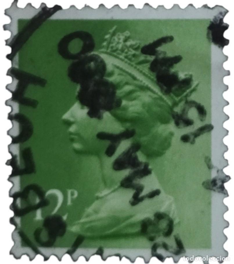 Sellos: GRAN BRETA&Ntilde;A 1985 Isabel II. 12 P - MACH&Iacute;N. USADO.