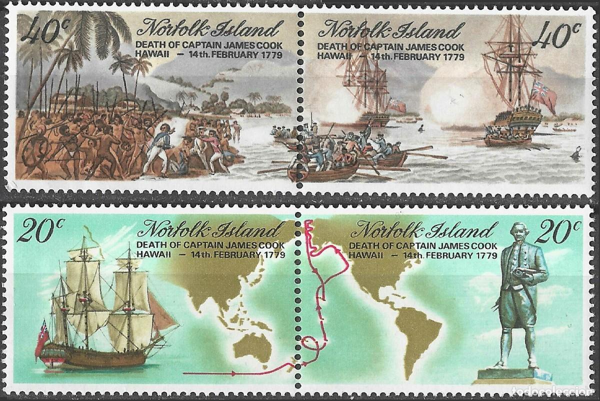 Sellos: NORFOLK ISLAND/1979/MNH/SC#242-5/ BINCENTENARIO DE LA MUERTE DE CAPT. JAMES COOK/ FULL SET