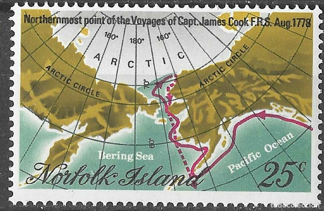 Sellos: NORFOLK ISLAND/1978/MNH/SC#235/ PUNTO MAS AL NORTE DE LA TRAVESIA DE CAPT JAMES COOK/ 25c
