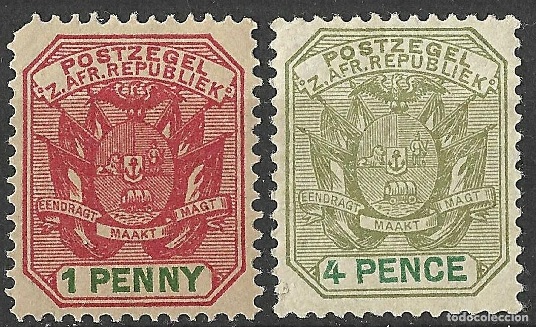 Sellos: TRANSVAAL/1896/MH/SC#166, 171/ ESCUDO DE ARMAS/ 4p PAPEL DELGADO