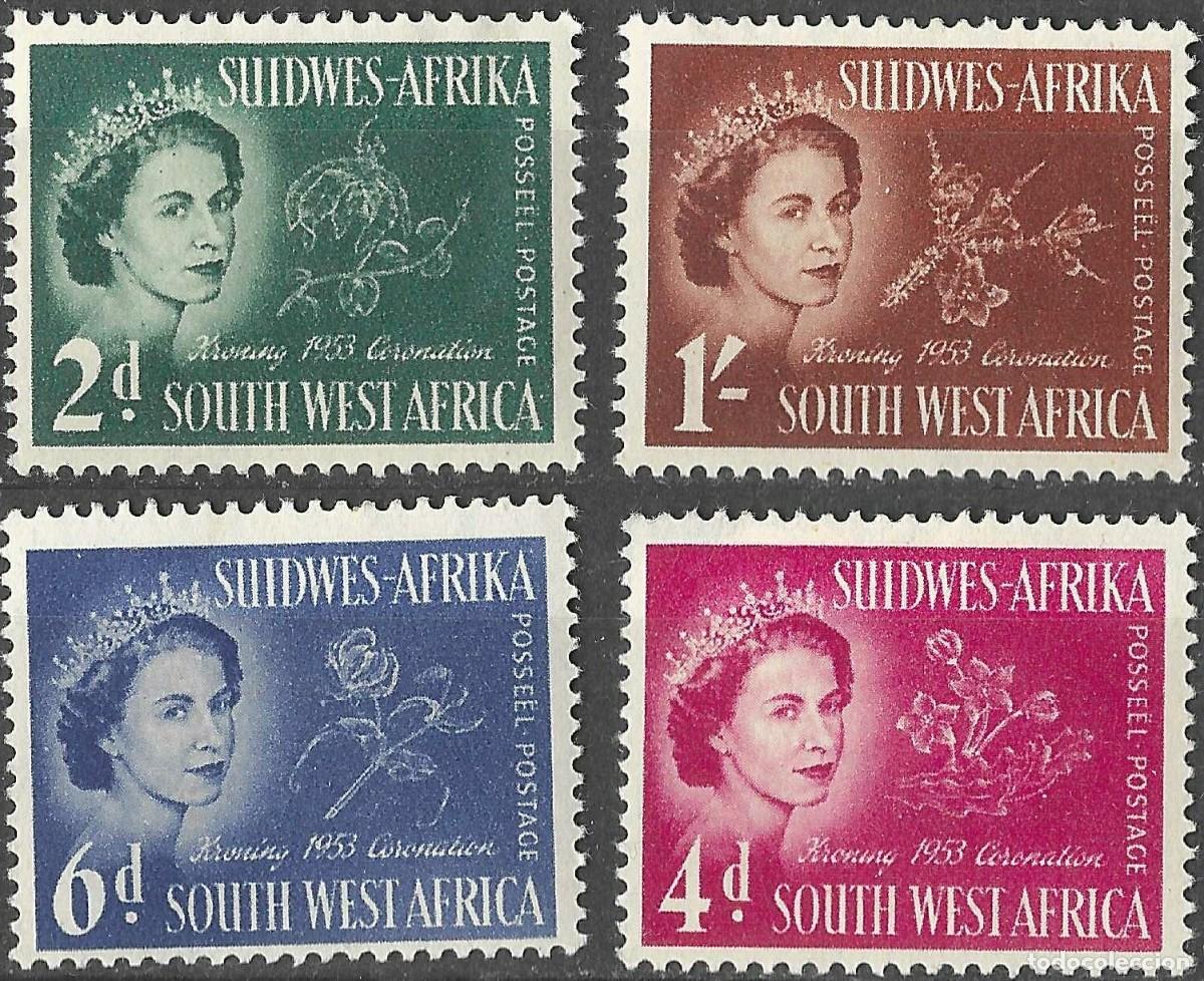Sellos: SOUTH WEST AFRICA/1953/MH/SC#245-48/ REINA ELIZABETH II EMISION CORONACION/ QEII/ FLORES/ 1p FALTA