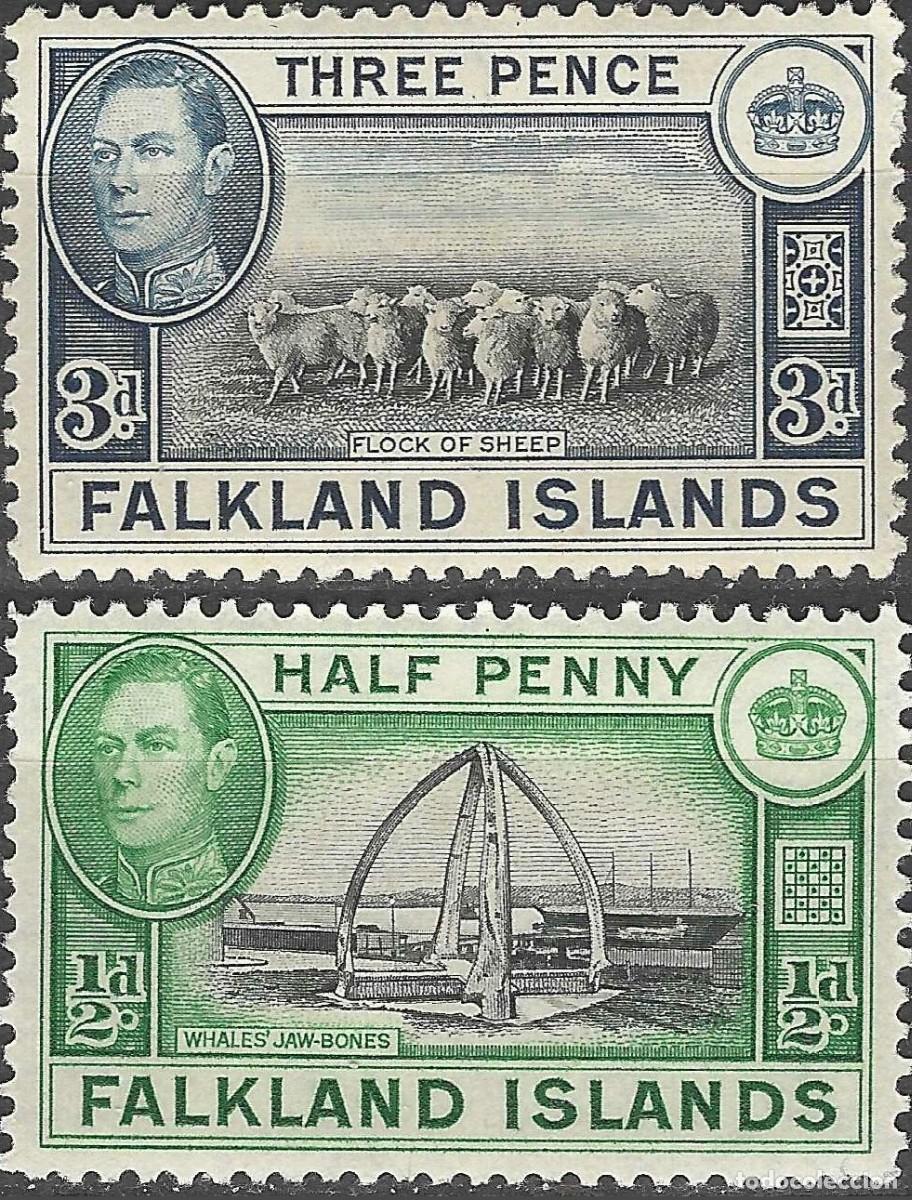 Sellos: FALKLAND ISLANDS/1938/MH/SC#84, 87A/ REY JORGE VI / KGVI / PAISAJES