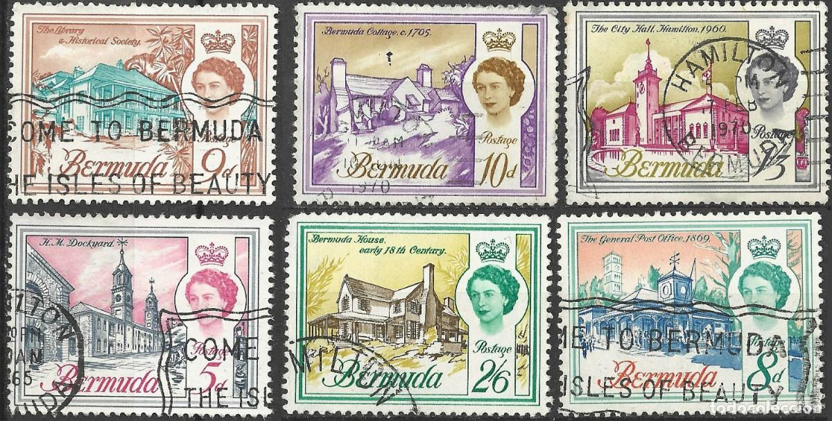Sellos: BERMUDA/1962-5/USED/SC#179, 181-2, 182A, 184, 186/ ARQUITECTURA COLONIAL/ REINA ELIZABETH II/ QEII/
