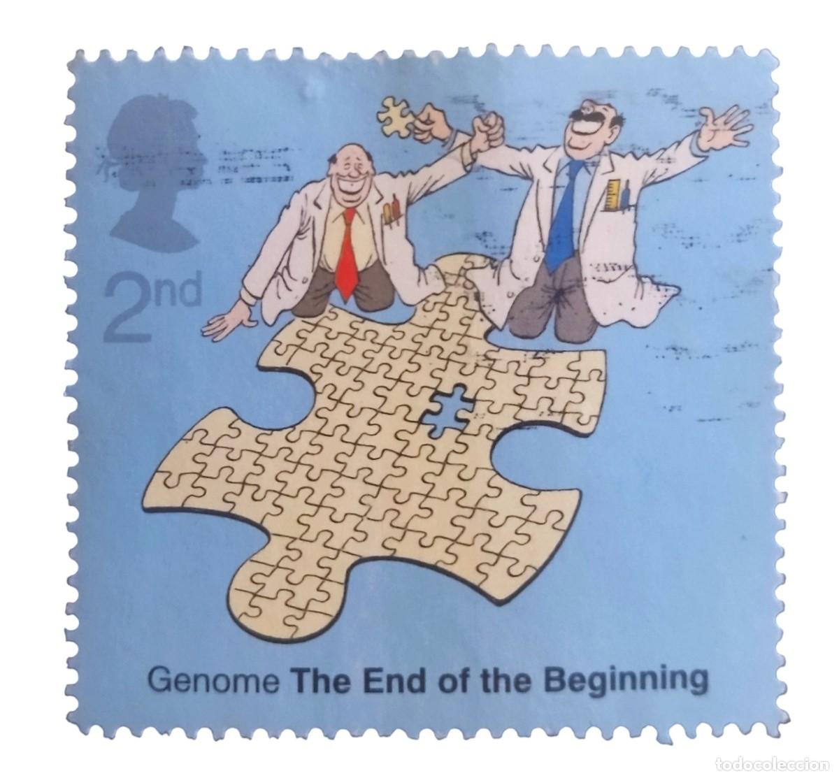 Sellos: GRAN BRETA&Ntilde;A 2003 Ciencia. Cient&iacute;ficos implicados en la b&uacute;squeda del genoma. USADO.