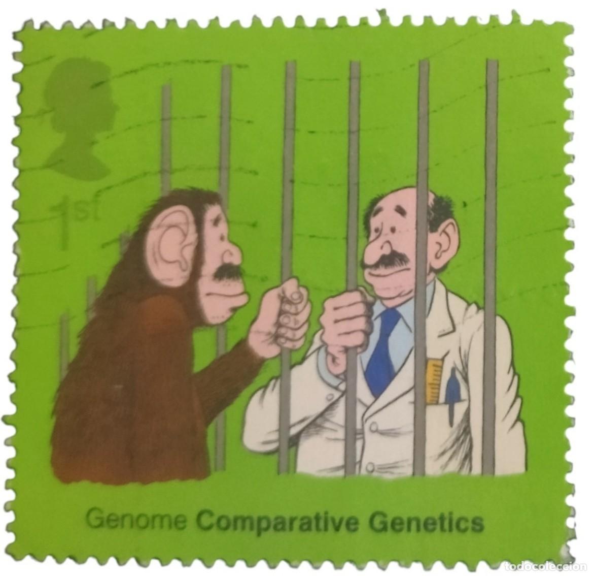 Sellos: GRAN BRETA&Ntilde;A 2003 Ciencia. Cient&iacute;ficos implicados en la b&uacute;squeda del genoma. USADO.