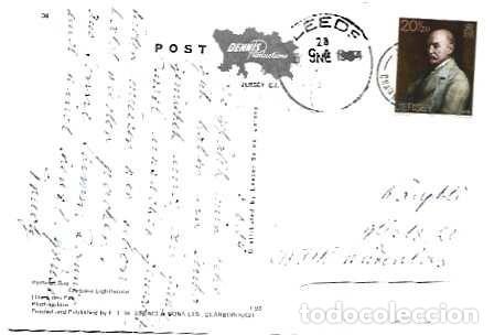 Sellos: Jersey y Marcofilia, Jersey, Bah&iacute;a de Portlet, Faro de Corbiere, Multi, Leeds a W&uuml;renlos Suiza 1984