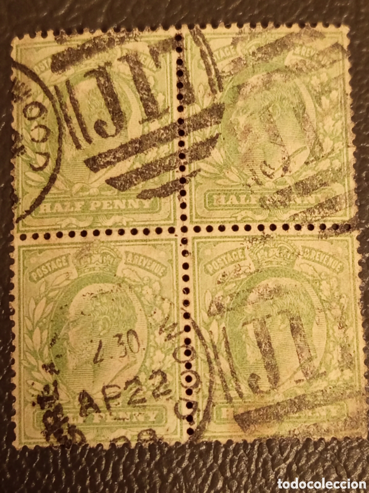 Sellos: Gran Breta&ntilde;a 1902 Rey Eduardo VII 1/2d Verde Bloque de 4 Usado - Cat&aacute;logo SG 215