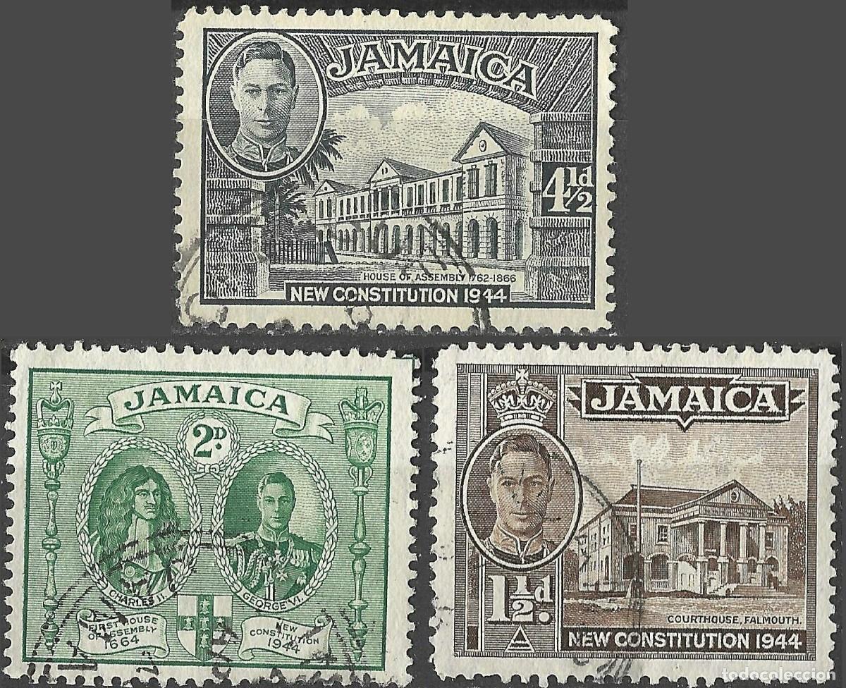 Sellos: JAMAICA/1945/USED/SC#129b, 130a, 132/ REY JORGE VI / KGVI/ NUEVA CONSTITUCION / SET PARCIAL