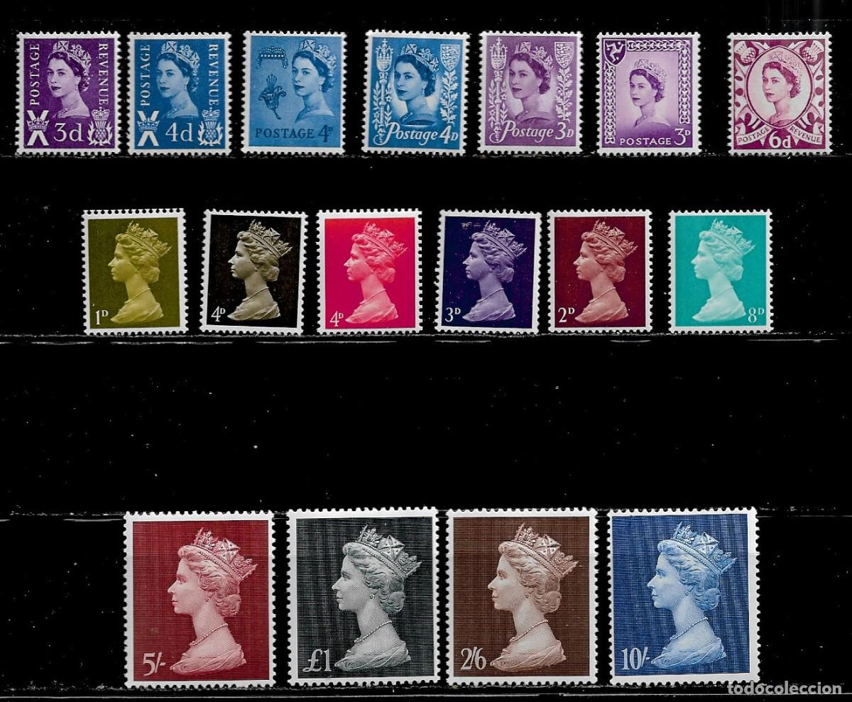 Sellos: GRAN BRETA&Ntilde;A, LOTE DE 17 VALORES, SERIE B&Aacute;SICA, REINA ISABEL. MNH.