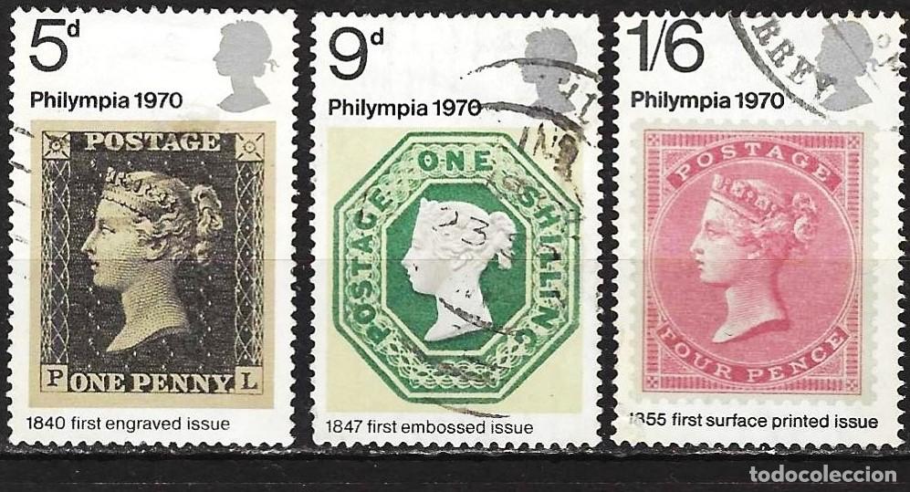 Sellos: Gran Breta&ntilde;a 1970 - Mi 555 a 557 - YT 599 a 601 - Exposicion filat&eacute;lica &rdquo; Philympia &rdquo;
