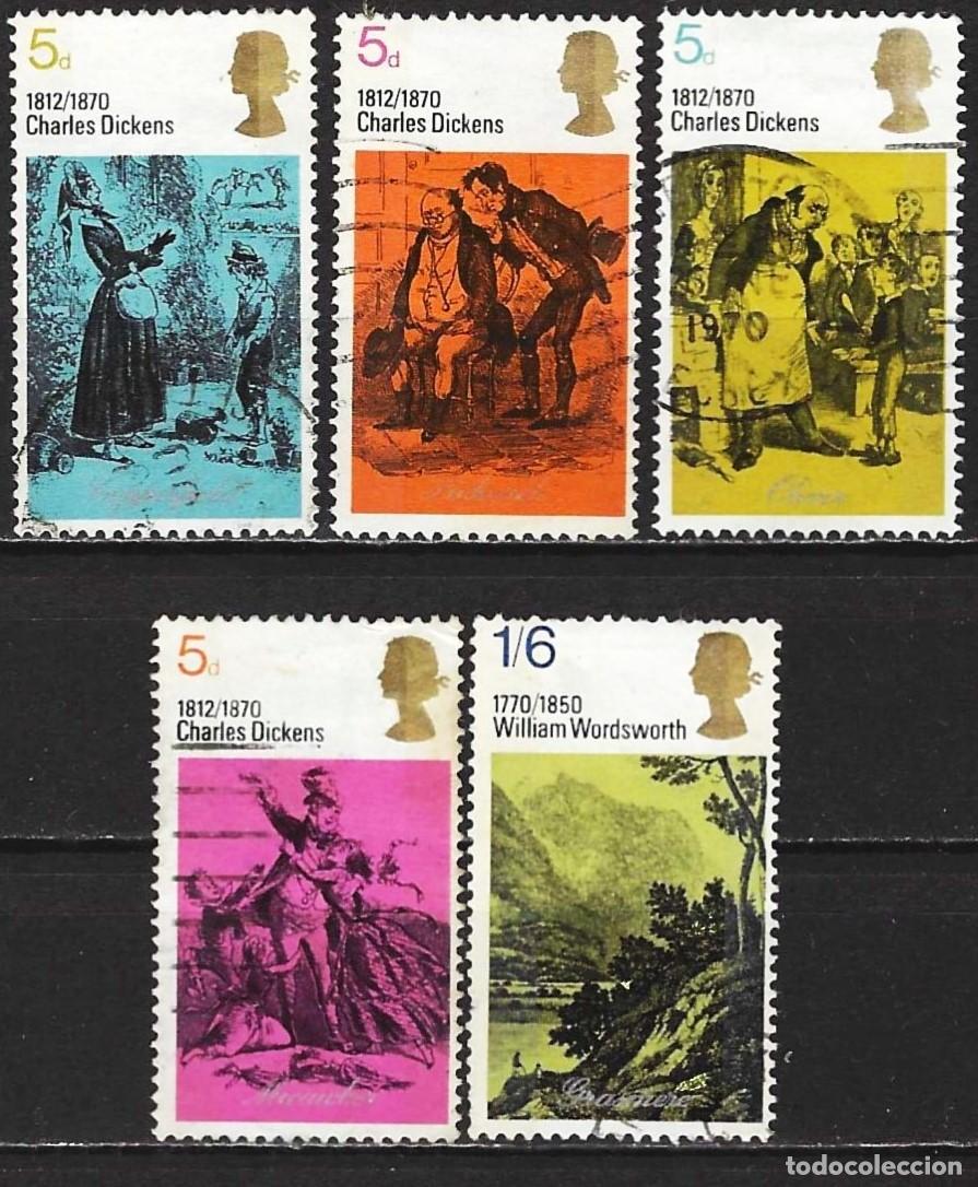 Sellos: Gran Breta&ntilde;a 1970 - Mi 544 a 548 - YT 591 a 595 - Centenario de muerte de Charles Dickens