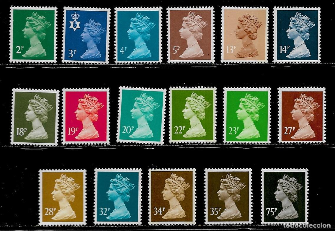 Sellos: GRAN BRETA&Ntilde;A, LOTE DE 17 VALORES, SERIE B&Aacute;SICA, REINA ISABEL. MNH.