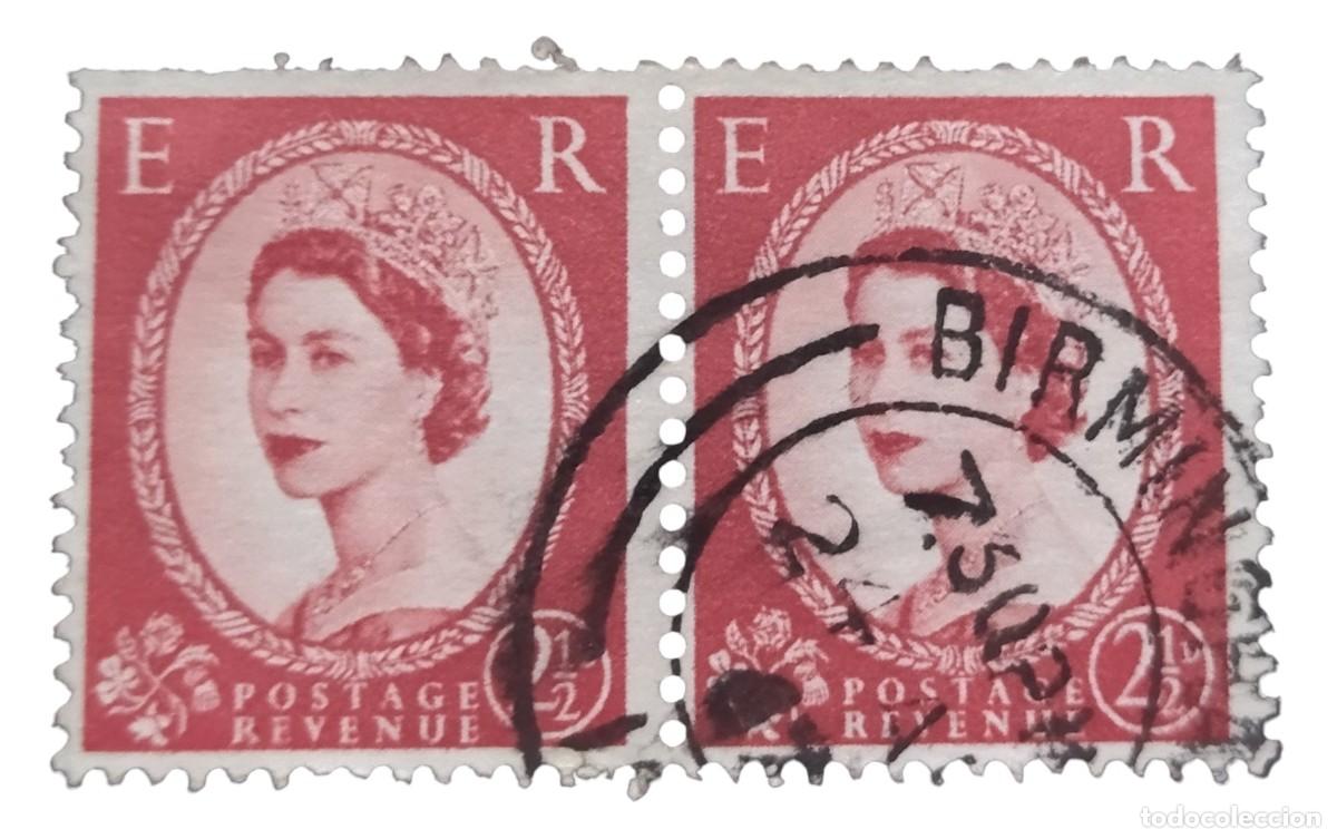 Sellos: GRAN BRETA&Ntilde;A 1952 - 1954 Isabel II - Fechador Birmigham. PAREJA USADA.