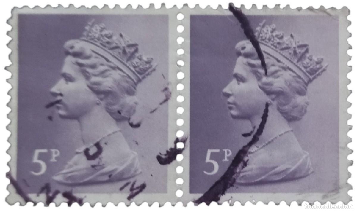 Sellos: GRAN BRETA&Ntilde;A 1971 Isabel II. 5 P - Mach&iacute;n. PAREJA USADA.