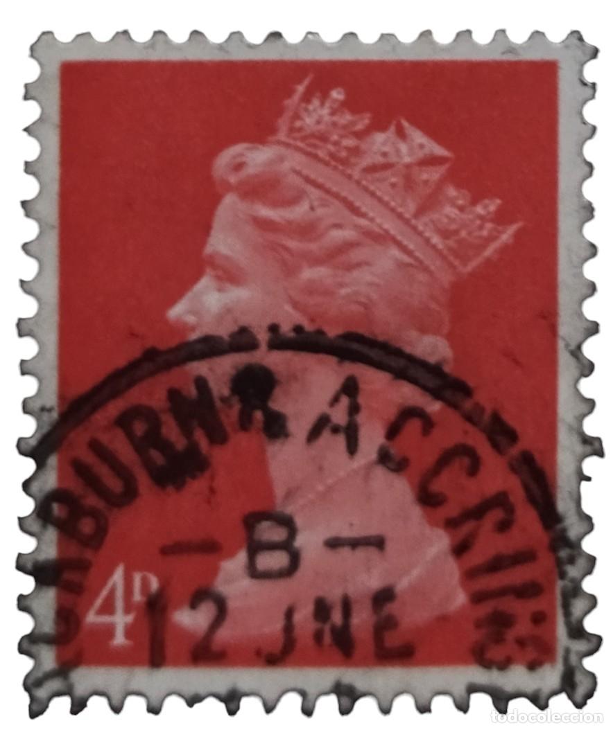Sellos: GRAN BRETA&Ntilde;A 1969 Isabel II - Mach&iacute;n - 4 D Pre-decimal. Fechador Ambulante Ferroviaria. USADO.