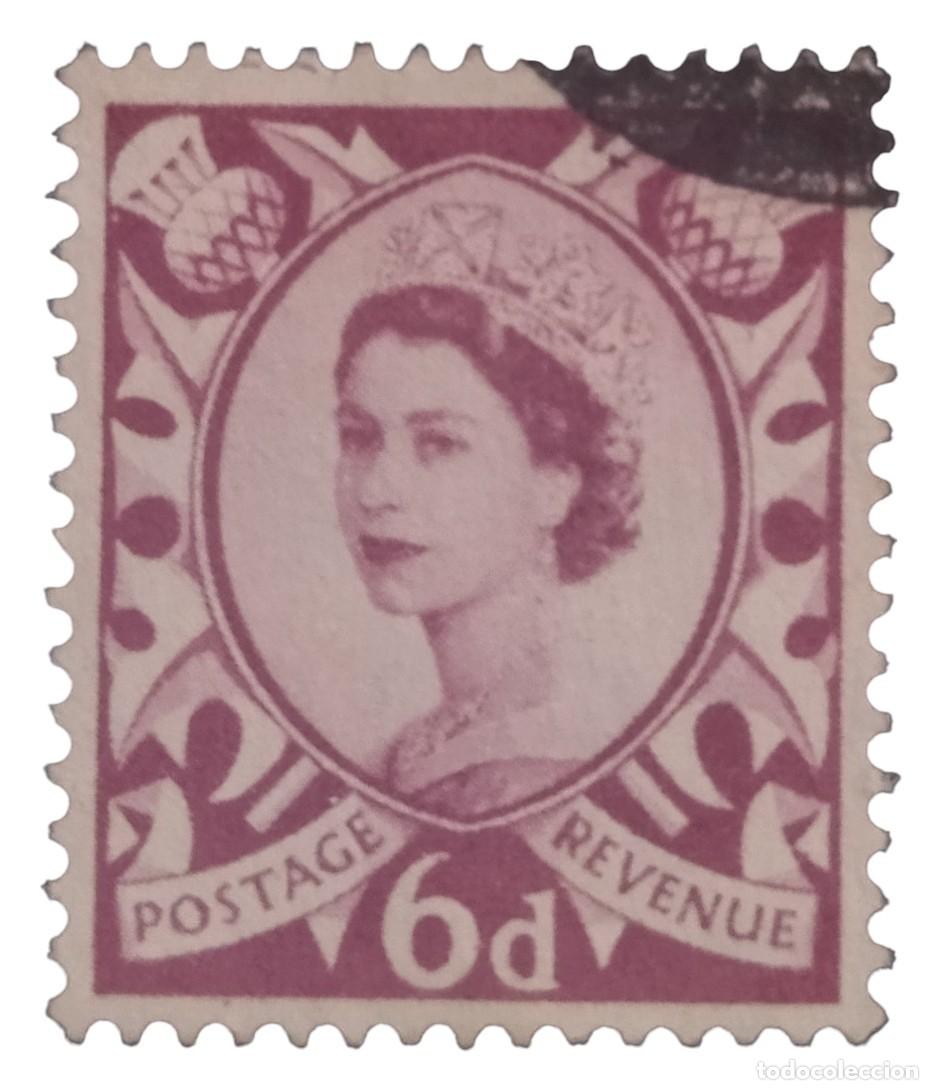 Sellos: Reino Unido 1958. Emisiones regionales de Escocia. Isabel II 6d - Wilding. USADO.