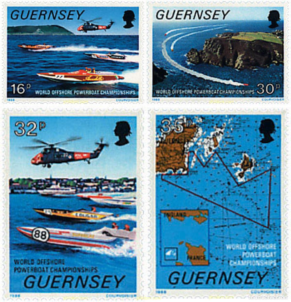 Sellos: 66222 MNH GUERNSEY 1988 CAMPEONATOS DEL MUNDO DE MOTONAUTICA