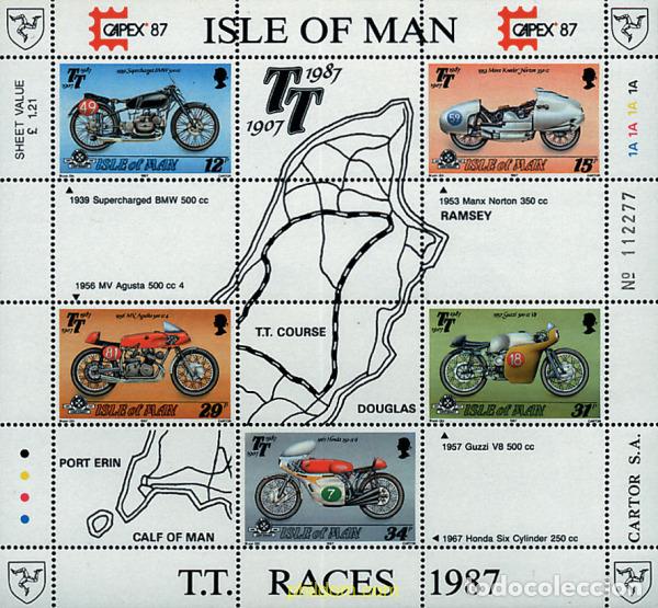 Sellos: 41608 MNH MAN 1987 80 ANIVERSARIO DE LA CARRERA MOTOCICLISTA TOURIST TROPHY