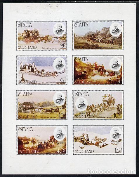 Sellos: GB LOCAL STAFFA 1979 SHEET MNH IMPERF ROWLAND HILL DILIGENCIAS POSTALES CARRUAJES CABALLOS HORSES