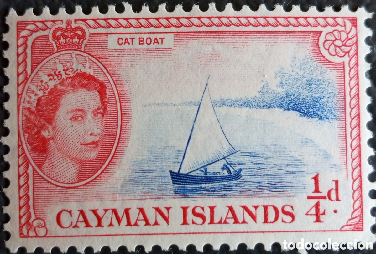 Sellos: Islas Caim&aacute;n 1953 &frac14;d Cat Boat Isabel II bicolor MNH SG 148 Scott 135