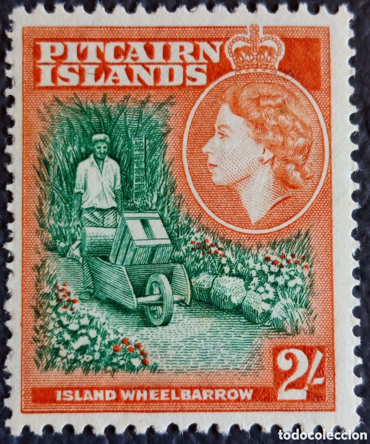 Sellos: Islas Pitcairn 1957 2s Island Wheelbarrow Isabel II bicolor MNH SG 27 Scott 29